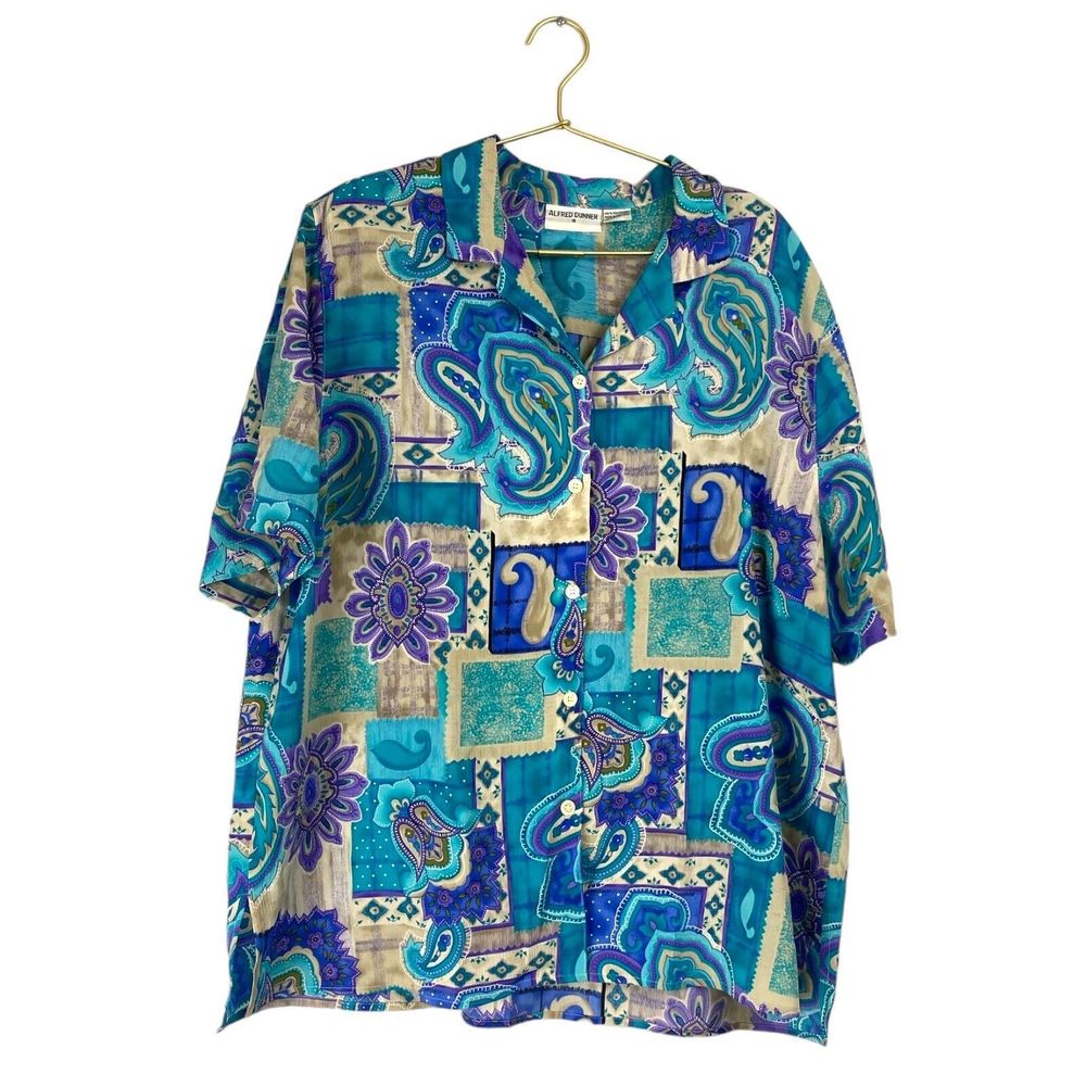 Alfred Dunner Button Up Size 18 Shirt  Summer Vintage Paisley Beach Abstract 363